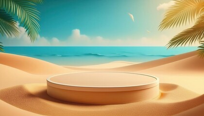 Serene Tropical Beach Landscape with Palm Trees and Calm Turquoise Ocean Waters at Sunset