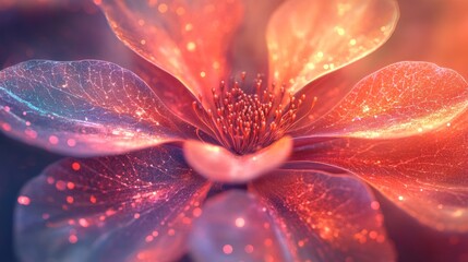 Fototapeta premium Close-up of a Delicate Flower with Glittering Petals
