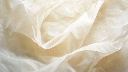 Obraz premium Closeup of delicate ivory fabric with soft folds and wrinkles.