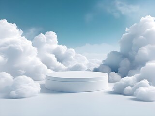 podium, Cloud background podium,Beauty cosmetic product placement pedestal present stand minimal display,summer paradise dreamy concept,3d render for product display