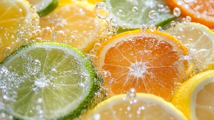 Citrus Fruit Slices Submerged in Sparkling Water