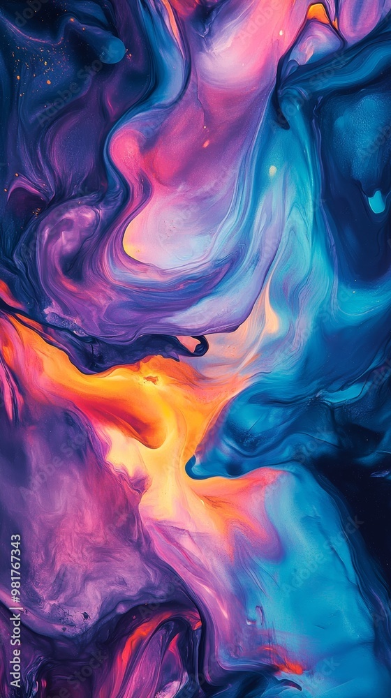 Poster Abstract colorful fluid art with vibrant swirls