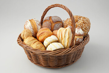 Bakery basket filled with various kinds of bread