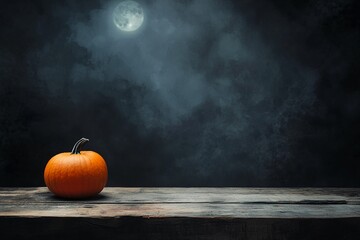 Halloween Table - Old Wooden Plank With Orange Pumpkin