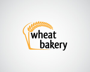 creative two pieces of bread combined with a piece of wheat with a line concept logo