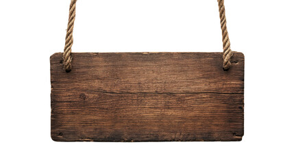 hanging wooden board on white transparent background