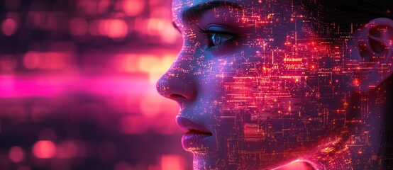 Woman's Face with Digital Circuitry