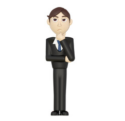 Obraz premium Businessman thinking 3d character on png transparent background.