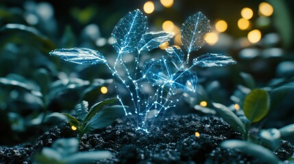 A glowing plant emerging from soil, symbolizing growth and innovation in nature.