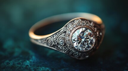 A beautifully crafted vintage ring featuring a large round diamond.