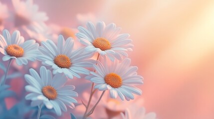 Fototapeta premium Close-up of White Daisies with Soft Pink and Orange Background