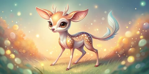 Obraz premium A whimsical illustration showcases a fantastical creature with slender limbs, delicate features, and glowing markings
