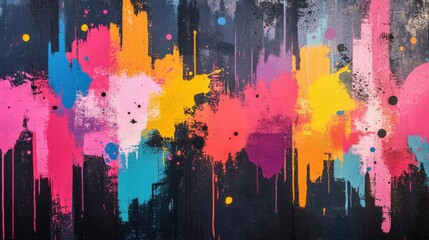 Abstract Colorful Splashes and Drips on a Black Surface