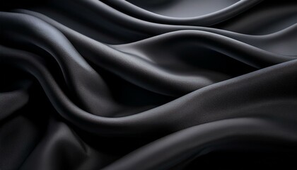 Obraz premium Elegant close-up of smooth black fabric draped in flowing folds, highlighting its soft texture and luxurious appearance.