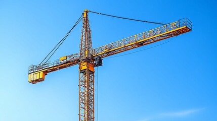 Yellow Construction Crane Against a Clear Blue Sky