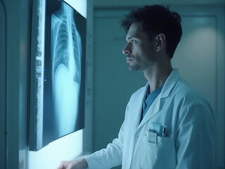 Doctor checking chest x-ray in diagnostic room