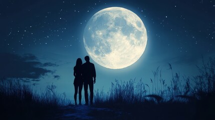 Romantic Couple Under the Moonlit Sky