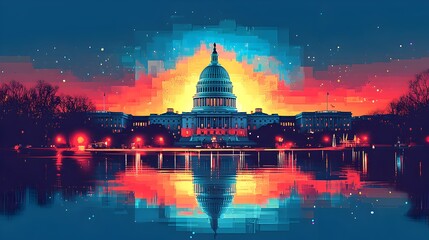 Obraz premium Majestic Capitol Building Illuminated at Dusk in Washington DC Skyline