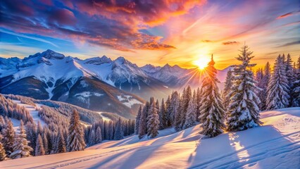 Captivating snowy mountain vistas ideal for skiing and winter sports enthusiasts, serving as a perfect decorative touch