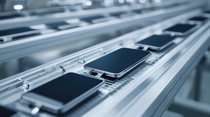 Fototapeta premium Mobile Phone Manufacturing on a High-Tech Assembly Line