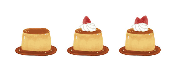 Vanilla Pudding with caramel on top, family dessert, vector, water color vector.