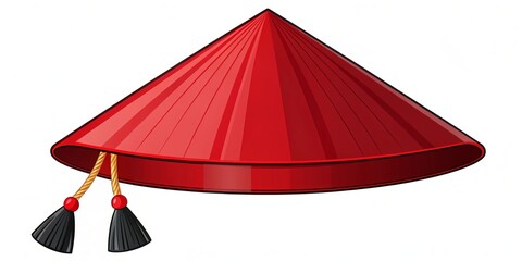 Cartoon illustration of a red conical hat with a black tassel, commonly worn in Chinese culture