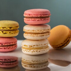 Isolated French macarons with depth of field capturing colorful layers and delicate textures