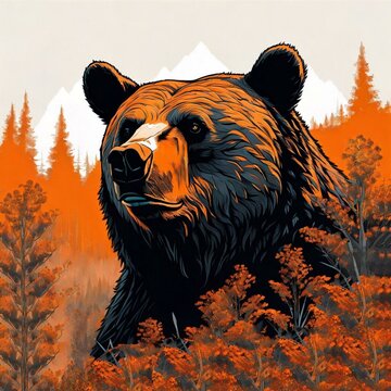 Bear in the Wood - Head Front - orange