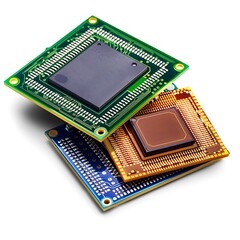 Semiconductor chip related stock charts on white background.