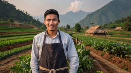 Fototapeta premium Young Asian Farmer in Apron from Nepal