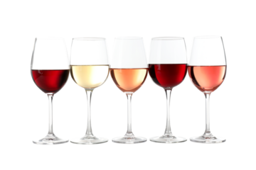 PNG, glasses with wine drink, isolated on white background.