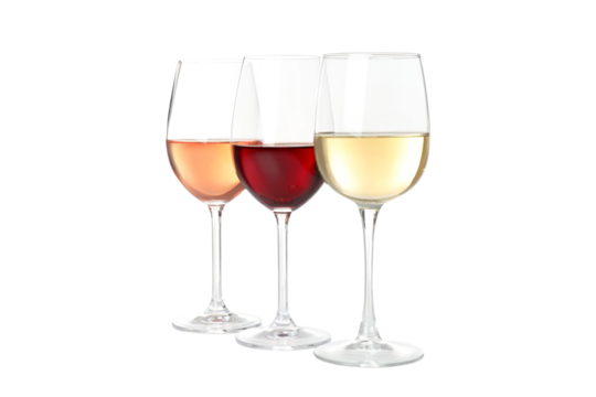 PNG, glasses with wine drink, isolated on white background.