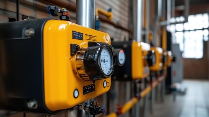 Fototapeta premium Modern boiler room with gas boilers for industrial use and efficiency