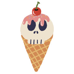Skull-shaped ice cream with strawberry sauce