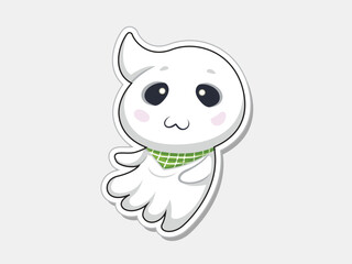 Obraz premium Cute halloween ghost sticker vector illustration. Halloween holiday night cartoon funny ghost childish scary.