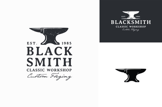 Rustic Blacksmith Forge Iron Anvil Foundry for Industrial Vintage Retro Workshop logo design
