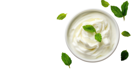 bowl of fresh greek yogurt on a white transparent background