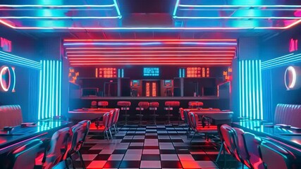 Futuristic Diner Interior with Neon Lights - Powered by Adobe