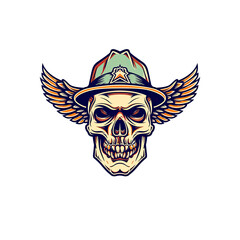 Obraz premium Skull with Wings and Hat - Vintage Style Illustration