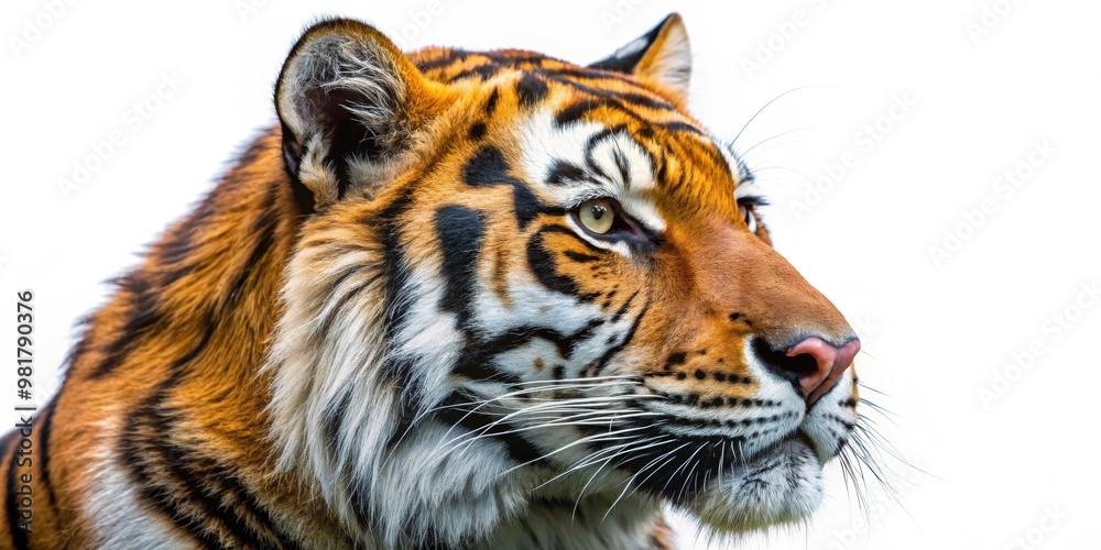 Wall mural Hyper-realistic close-up side view of a tiger, tiger, wild animal, feline, detail, close-up, realistic, carnivore, stripes