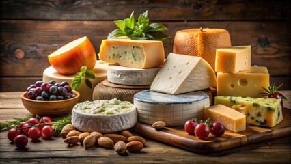 Various types of gourmet cheese for a sophisticated nutrition spread , gourmet, cheese, variety, nutrition, dairy