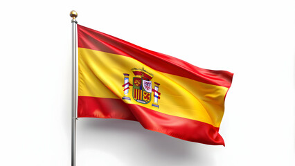 Spanish flag flying proudly on a white background, Spain, Spanish, flag, isolated, red, yellow, banner, symbol, national