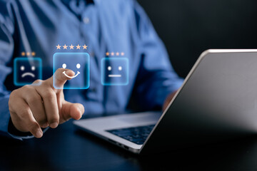 Evaluations Satisfaction after service online, user give ratings to service experience on the online application, customers choose review rating scores excellently