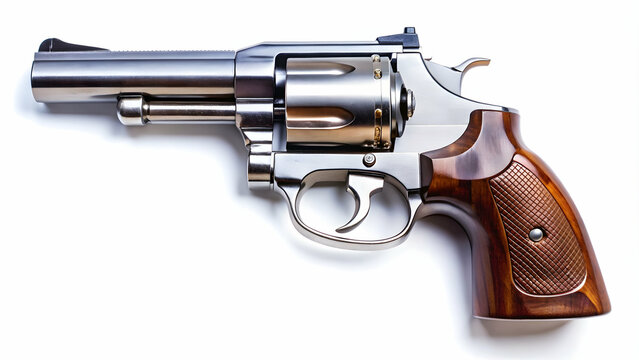 Five shot 38 caliber revolver handgun isolated on white background, revolver, firearm, weapon, gun, shot, 38 caliber