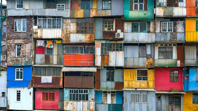 Colorful urban building showcasing diverse architectural elements
