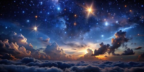 Fototapeta premium Eerie night sky filled with dark clouds and twinkling stars, dark, skies, night, clouds, stars, eerie, atmosphere