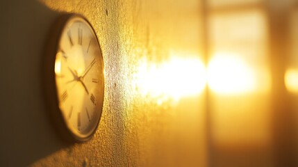 105. Close-up of a wall clock with the sun and sky reflected in its surface, the time pointer moving steadily, symbolizing the relentless passage of time in a minimalist setting