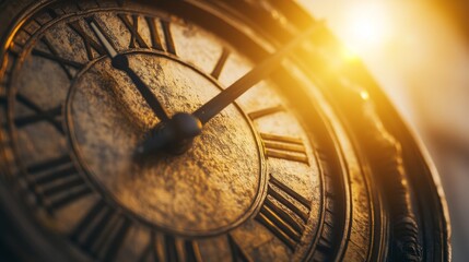 105. Close-up of a wall clock with the sun and sky reflected in its surface, the time pointer moving steadily, symbolizing the relentless passage of time in a minimalist setting