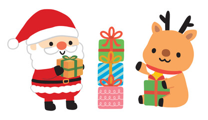 かわいいサンタクロースとトナカイのイラスト