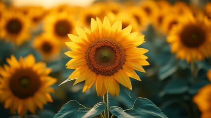Fototapeta premium Sunflower Field Yellow Flower Summer Nature Golden Petals Close Up